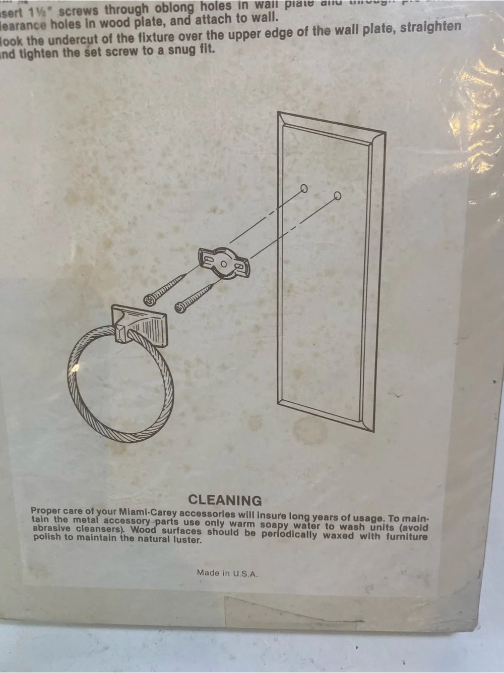 NIB Vintage Miami-Carey Polished Brass & Oak Bathroom Towel Ring